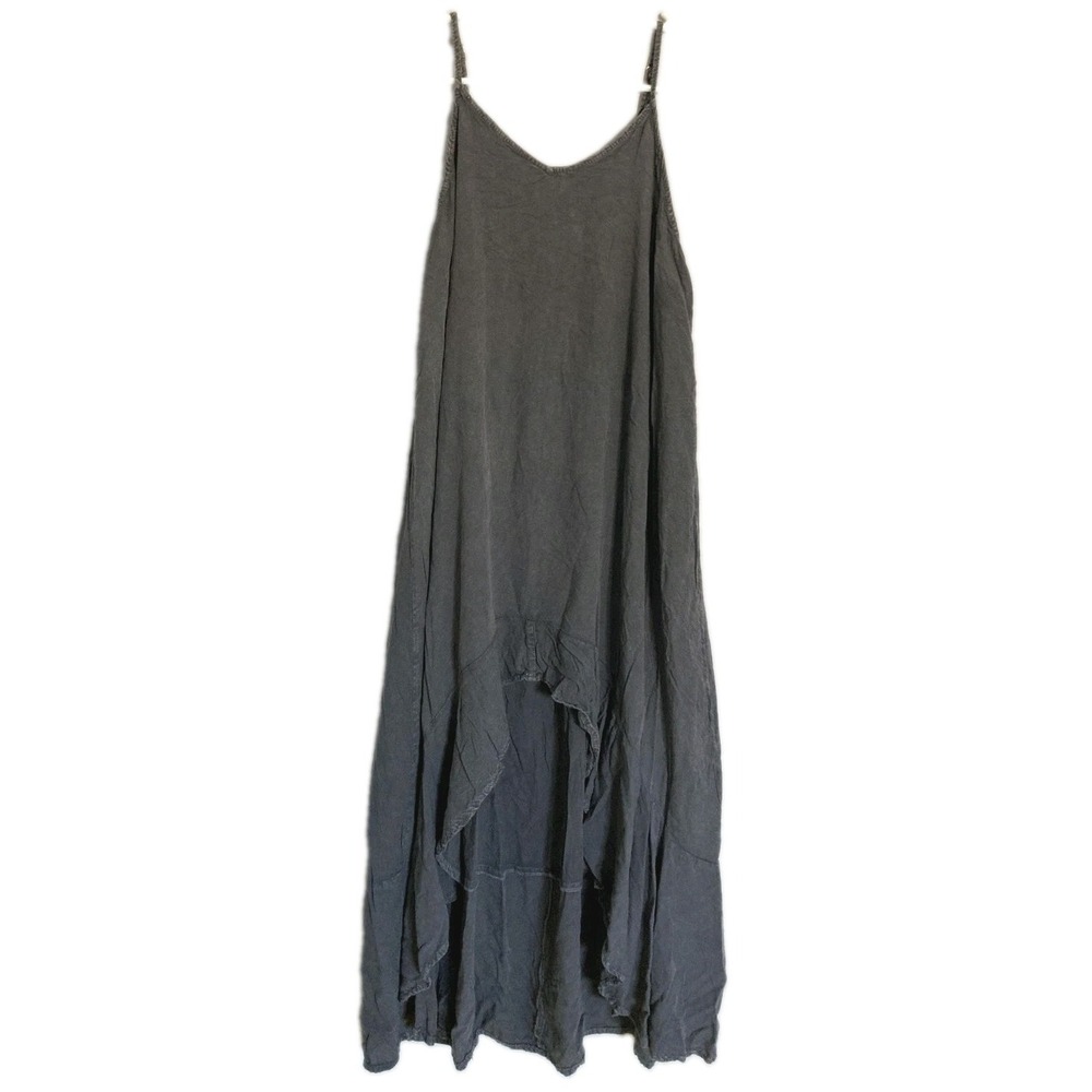 Boho Me Dress Women L Gray Sleeveless Smocked High Low Hem Trapeze Swing Rayon